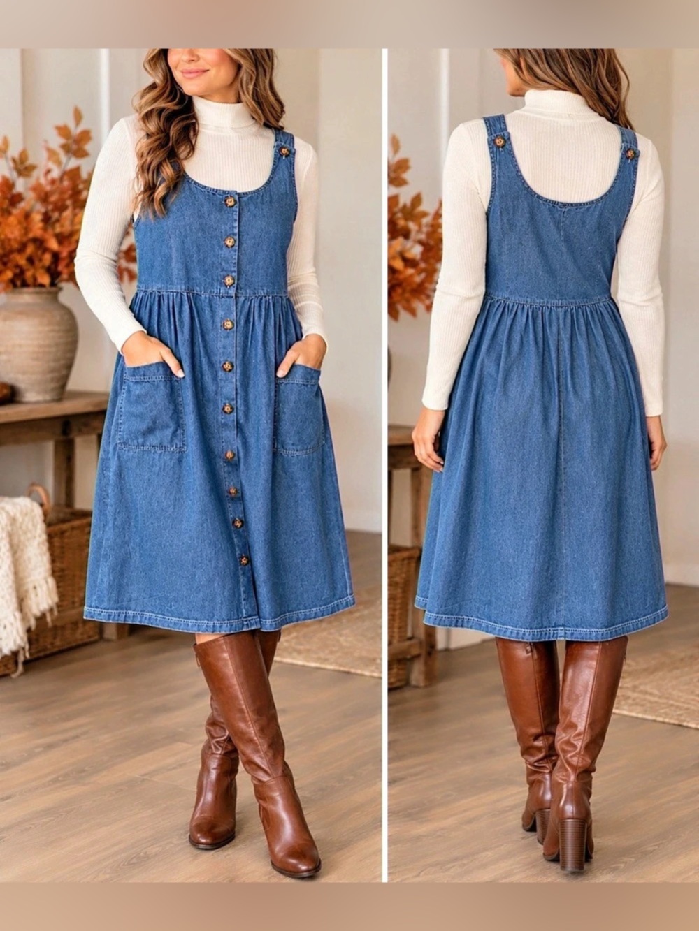 J. G. HOOK Denim Midi Dress Blue Size 16